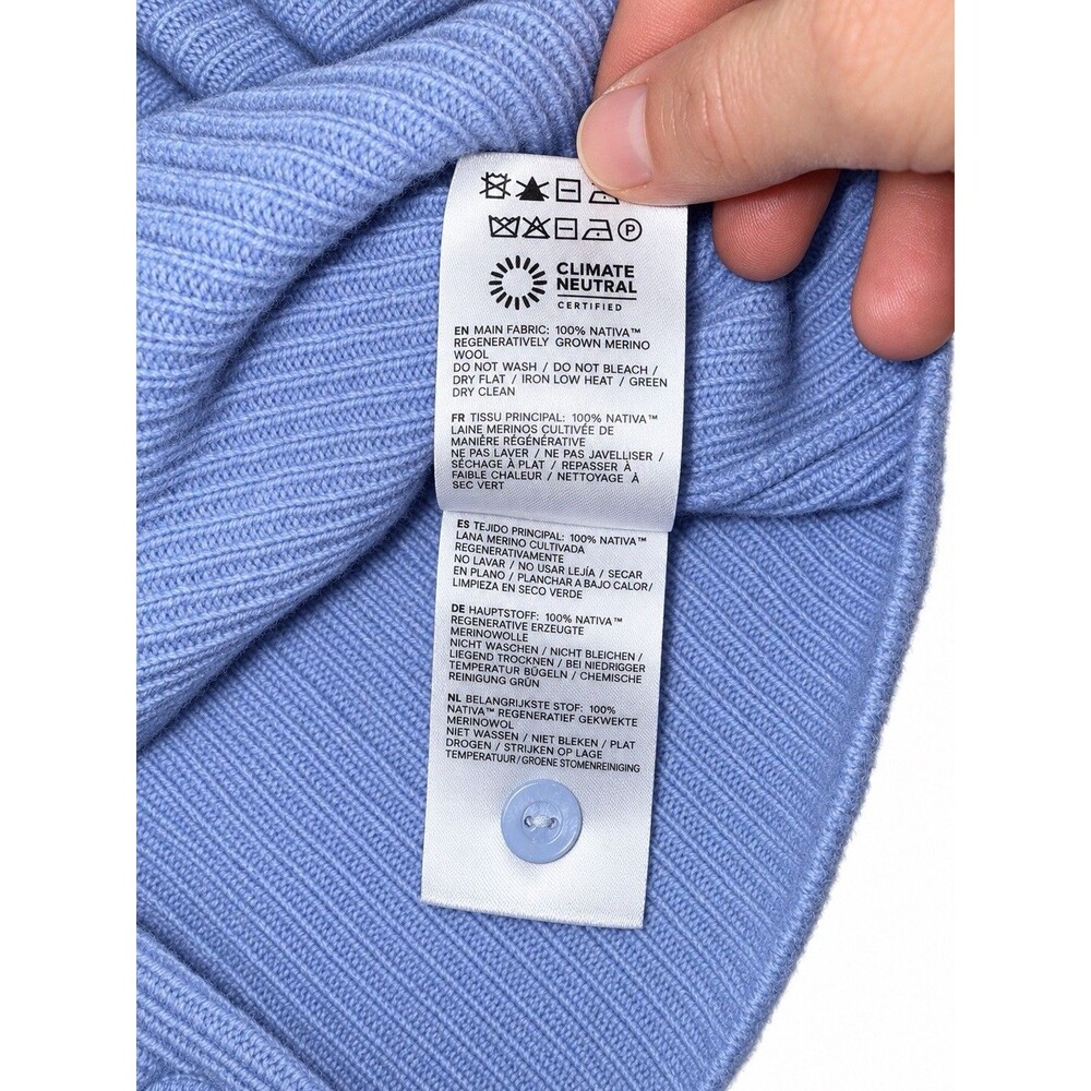 Reformation Blue 100% Merino Wool Ribbed Crewneck Cardigan Sweater M - Picture 3 of 6